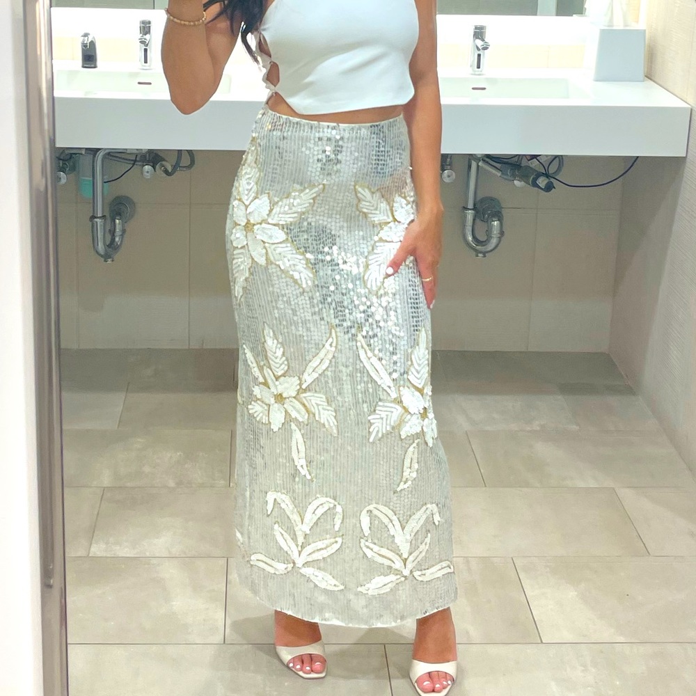 Gold and silver sequin long skirt with slit in the back
